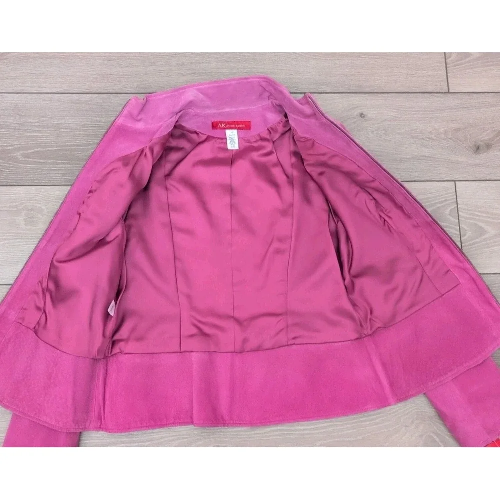 Anne Klein Vintage Brushed Leather Jacket Pink Size 12 100%‎ Leather NWT